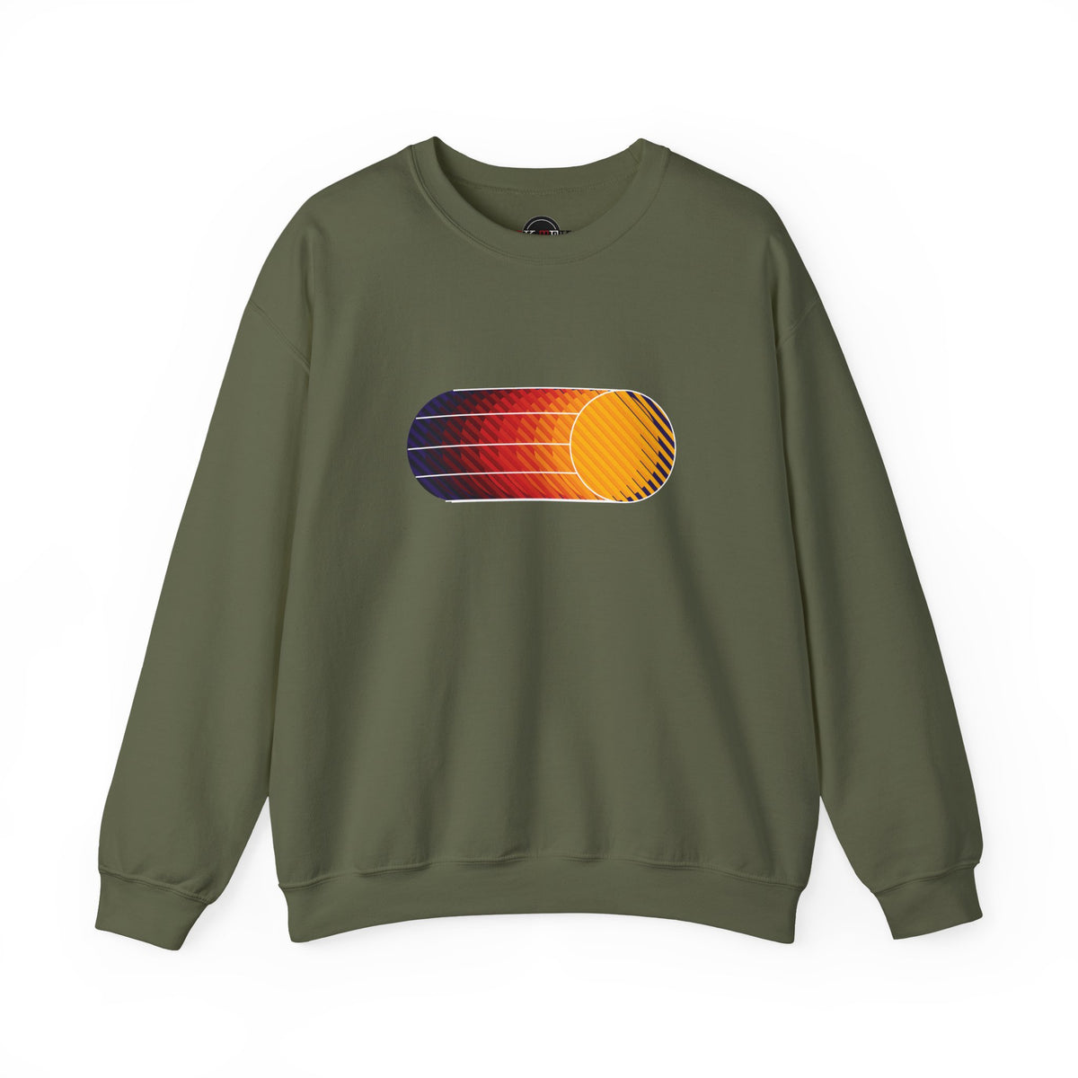 Military Green Retro Sunset graphic crewneck sweatshirt