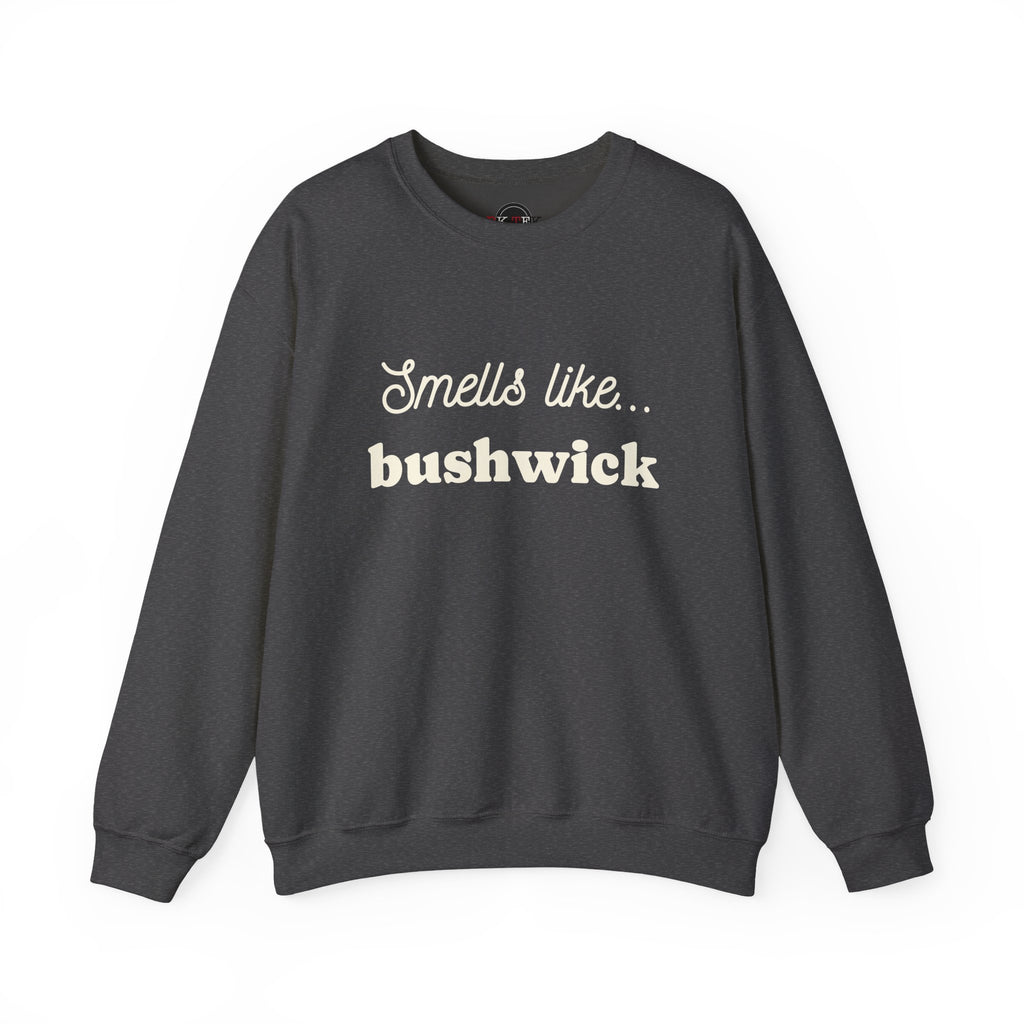 Dark Heather Smells Like Bushwick graphic crewneck sweatshirt