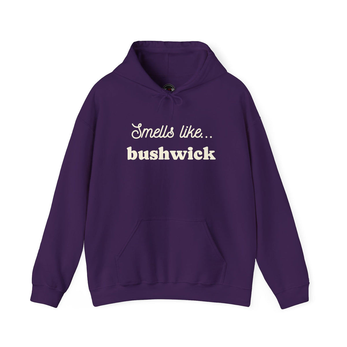 Purple Smells Like Bushwick graphic pullover hoodie