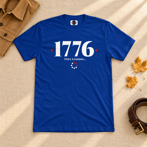 Royal blue 1776 Loading shirt in a warm autumn flat lay