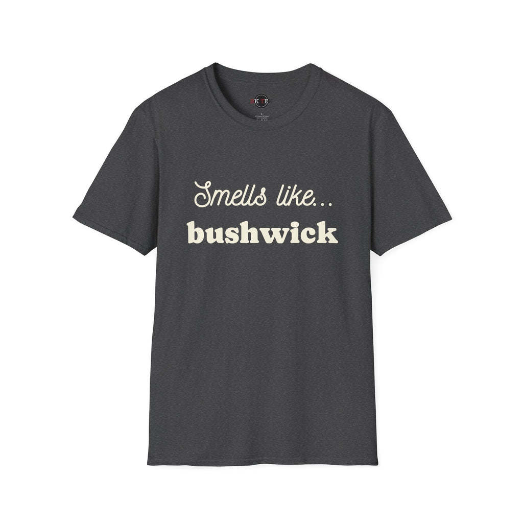 Dark Heather Smells Like Bushwick graphic T-shirt