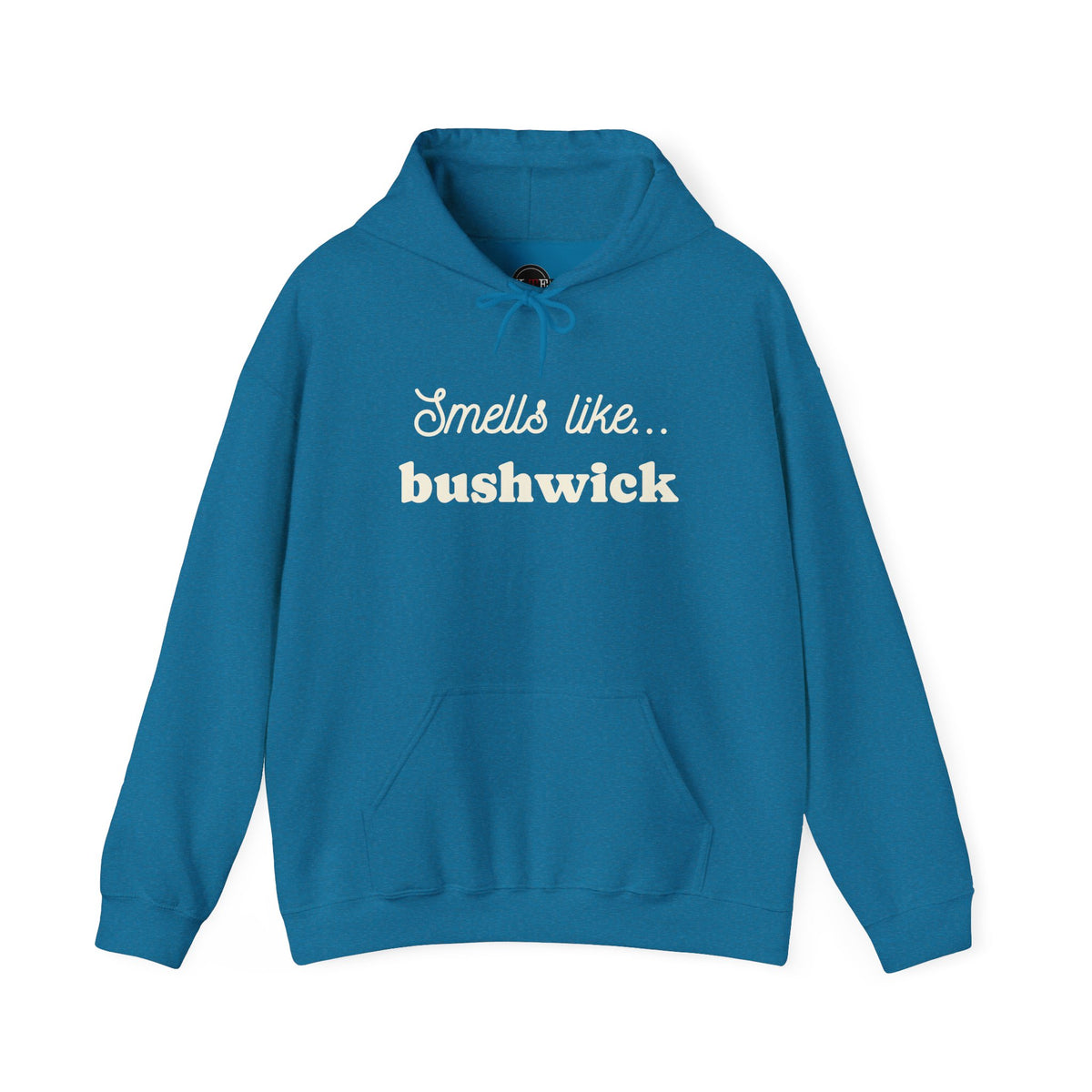 Antique Sapphire Smells Like Bushwick graphic pullover hoodie