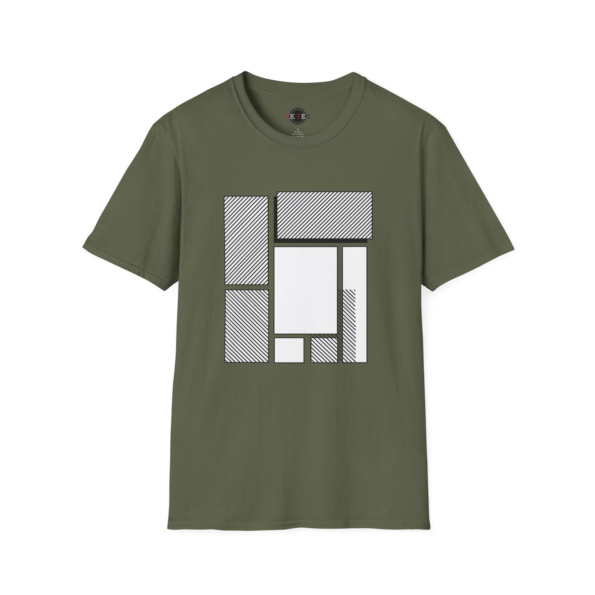 Minimalist Abstract Geometric Shirt in Military Green