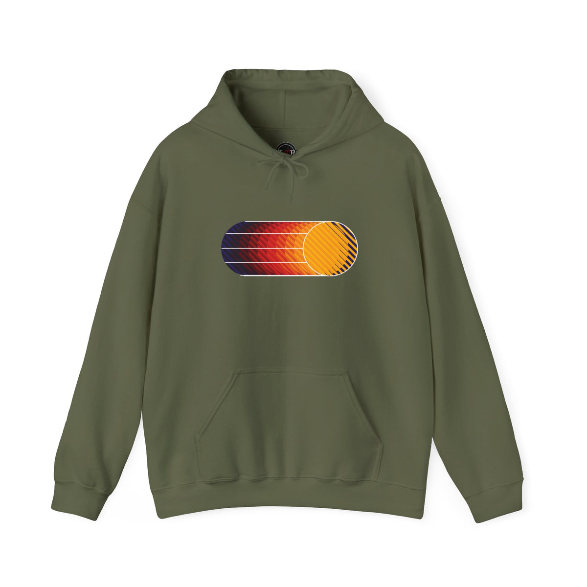 Military Green Retro Sunset graphic pullover hoodie