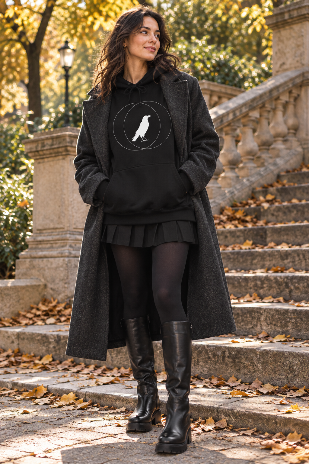 Wise Crow Hoodie | Minimal Crow Graphic Pullover