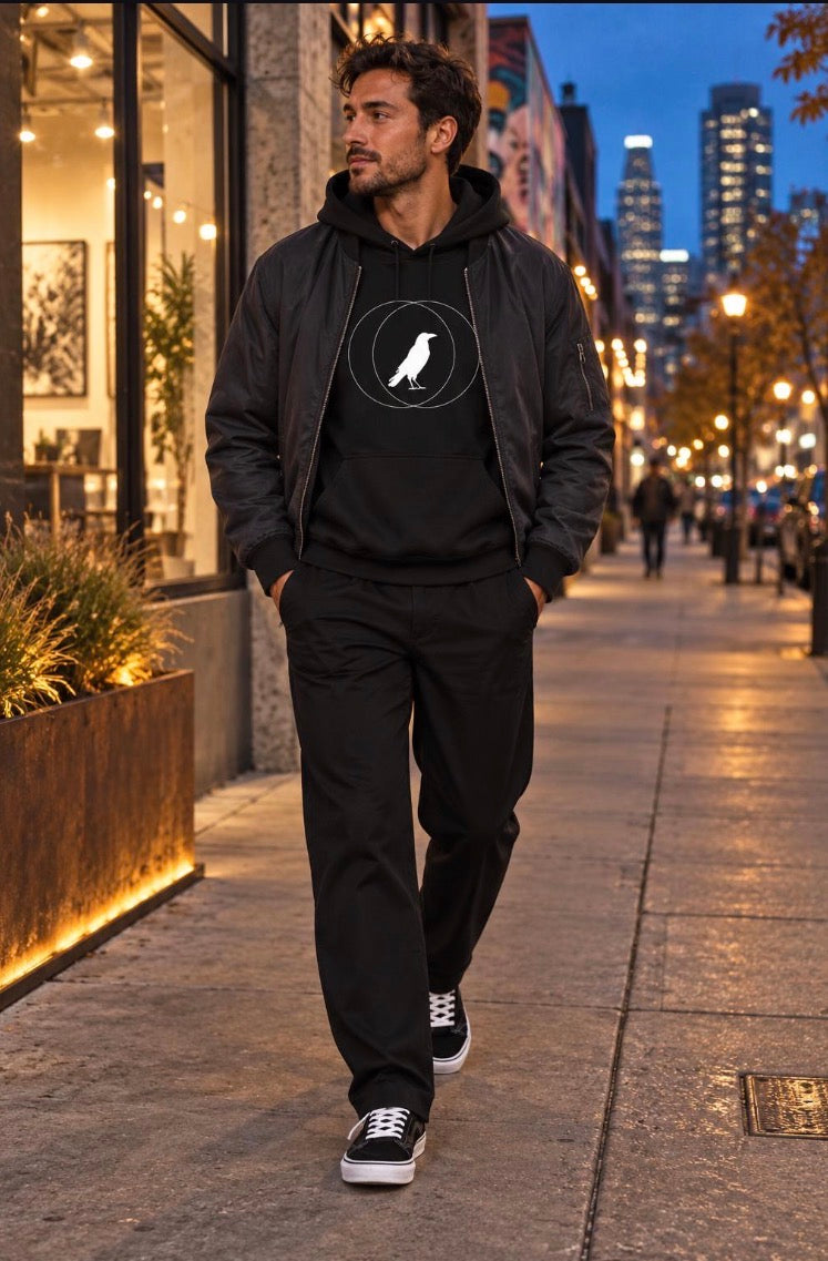 Wise Crow Hoodie | Minimal Crow Graphic Pullover