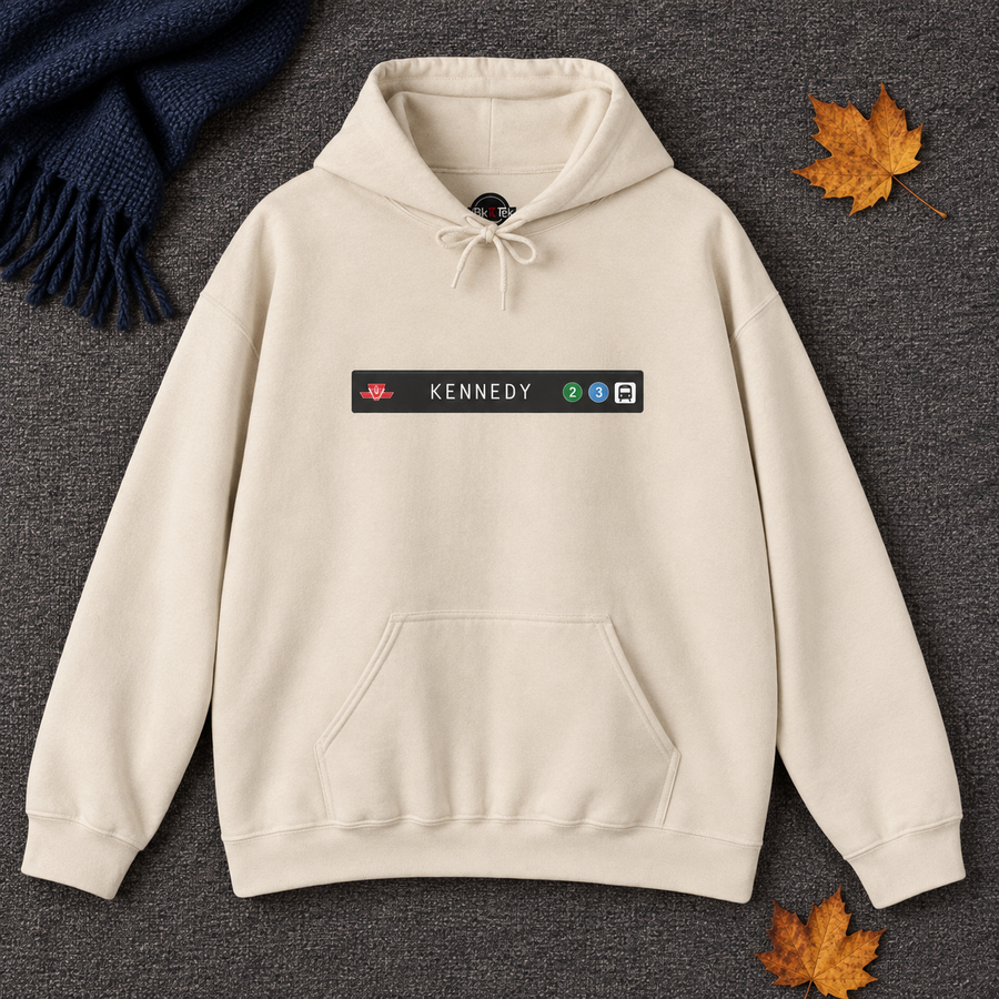 Sand Kennedy Scarborough RT hoodie laid flat with autumn accessories