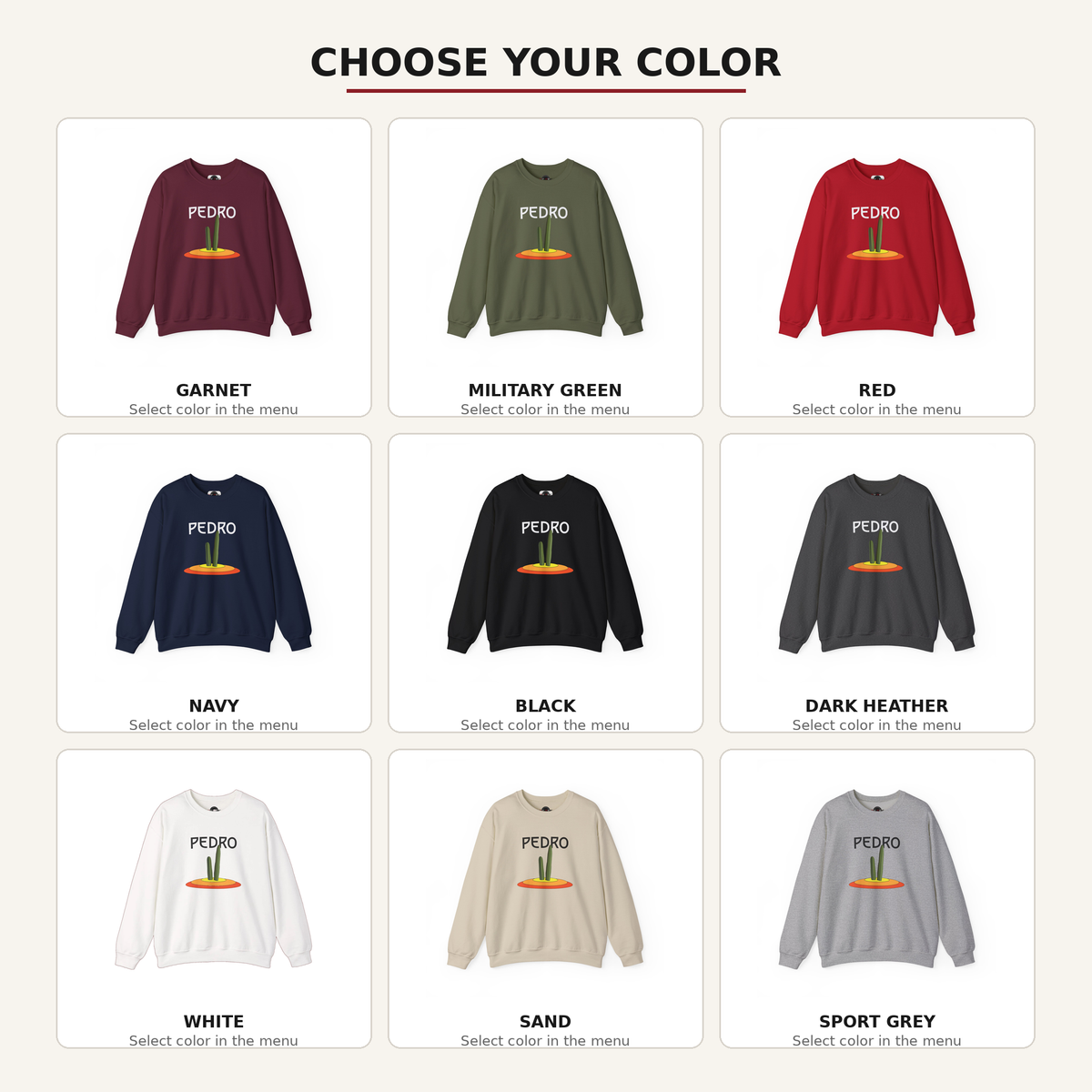 Pedro cactus sweatshirt available color overview
