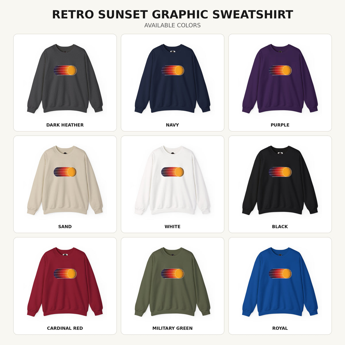 Retro Sunset Graphic Crewneck Sweatshirt | Minimal 80s Sun Design